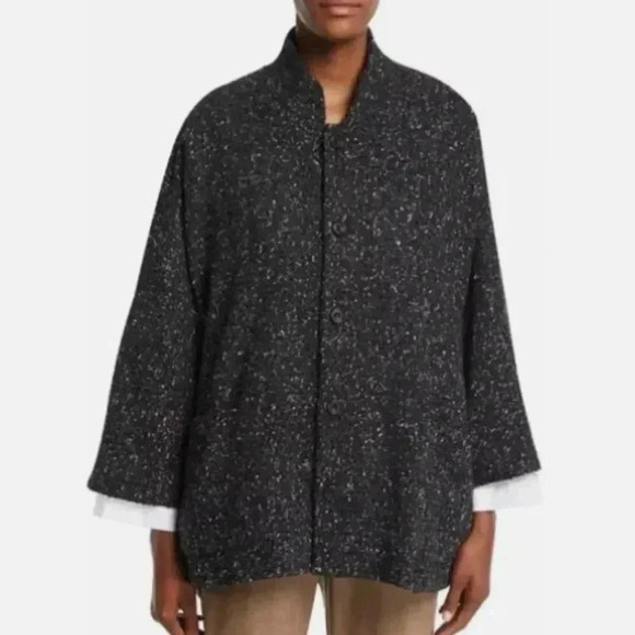 Eskandar Silk Wool Mandarin Collar Button Down Speckled Jacket Coat $1280 - Picture 1 of 5